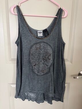 Harley-Davidson Gray Embroidered Sugar Skull Tank